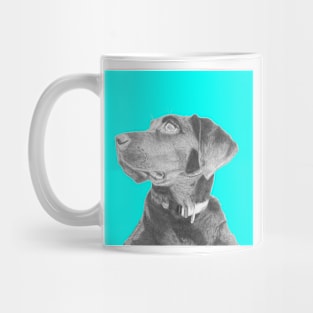 Black Labrador Retriever in Blue Headshot Mug